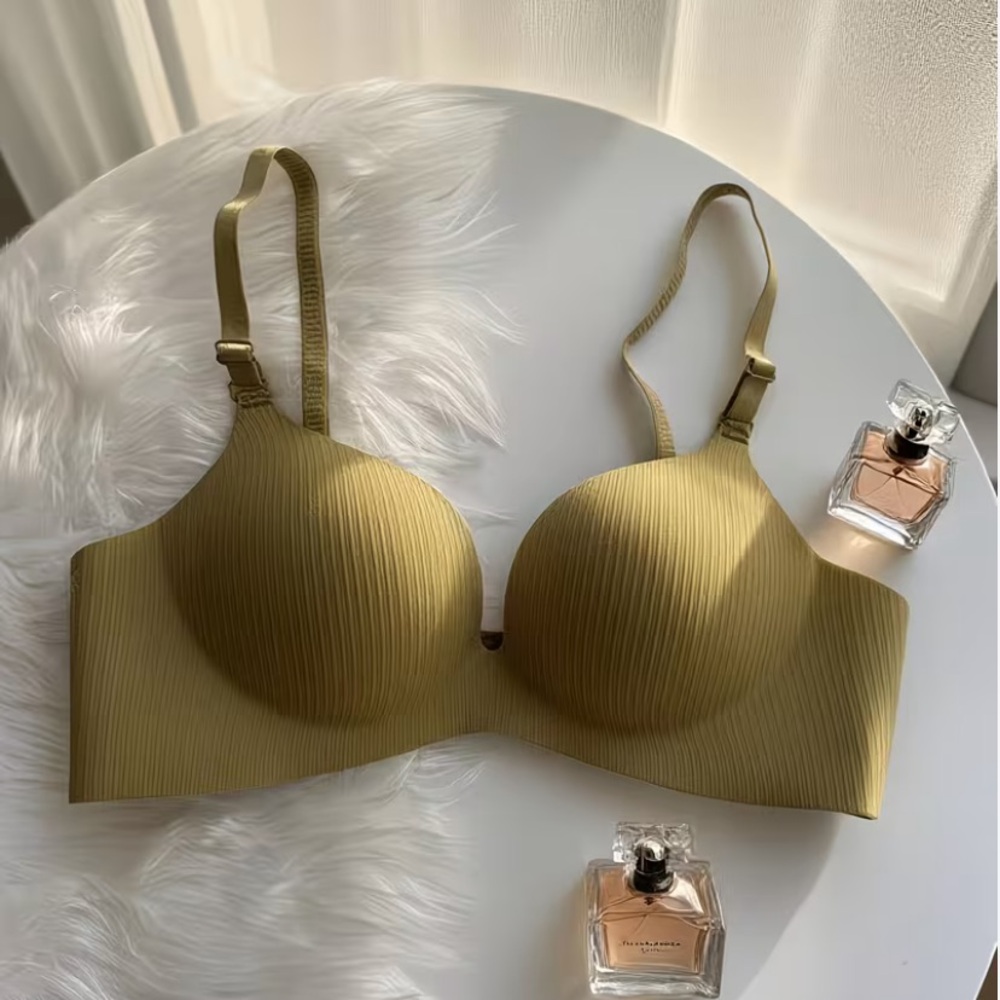 🆕 Boutique Olive Green Seamless Ribbed Padded Underwire Free T-Shirt Bra 34B